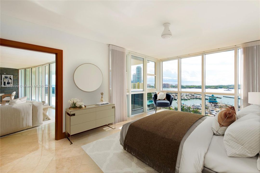 Guest bedroom with water views.