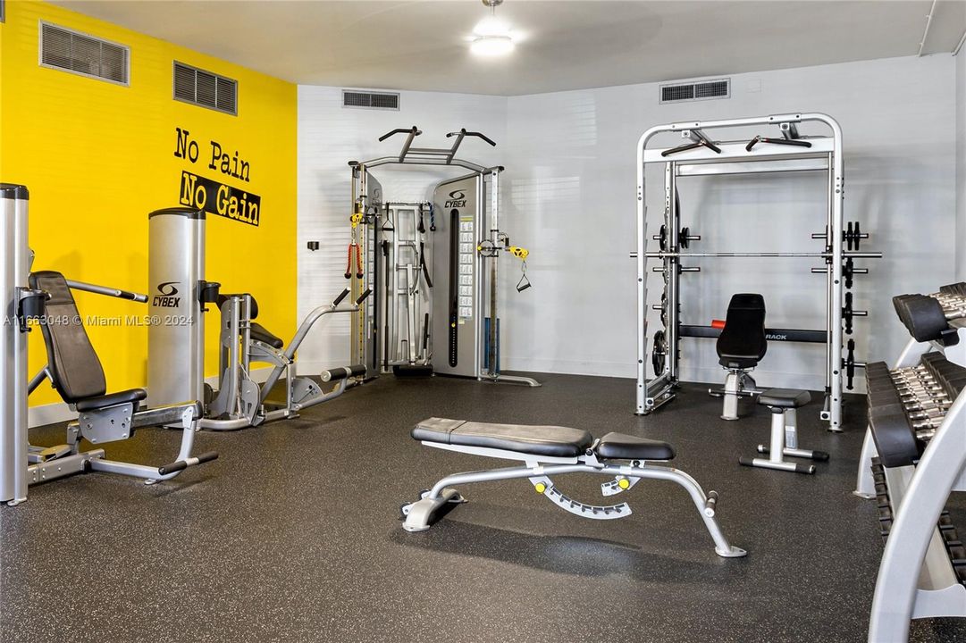 Weight Room with modern equipment.Oceanview Park Condominium , Three Islands, Hallandale Beach, FL.  Unit #824. For Sale.