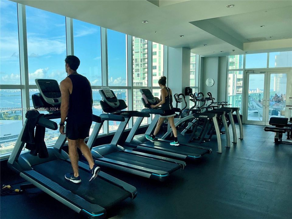 Top floor gym next to pool