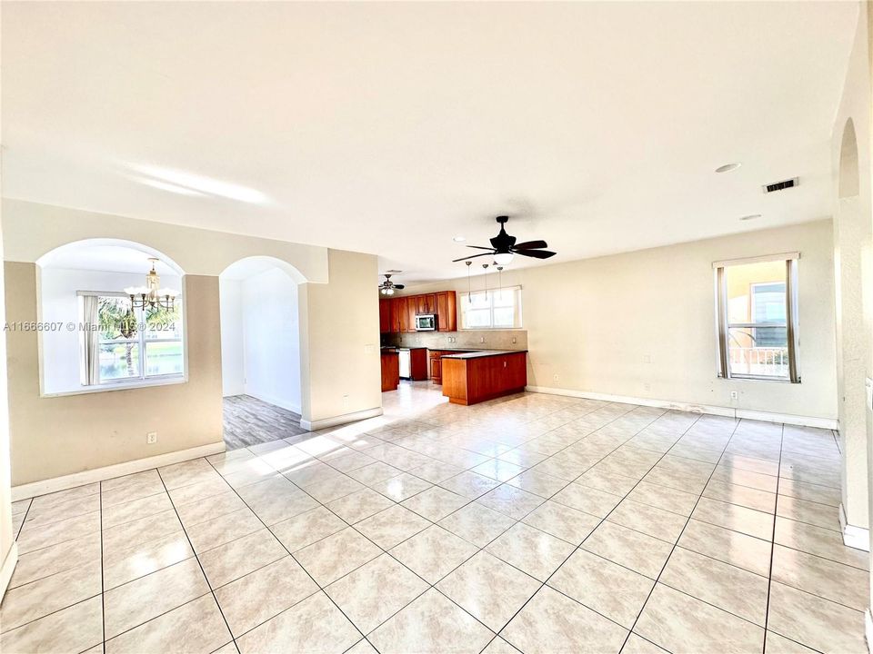 Great room looking at Dining Room & Kitchen