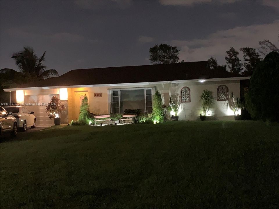 Front of home at night