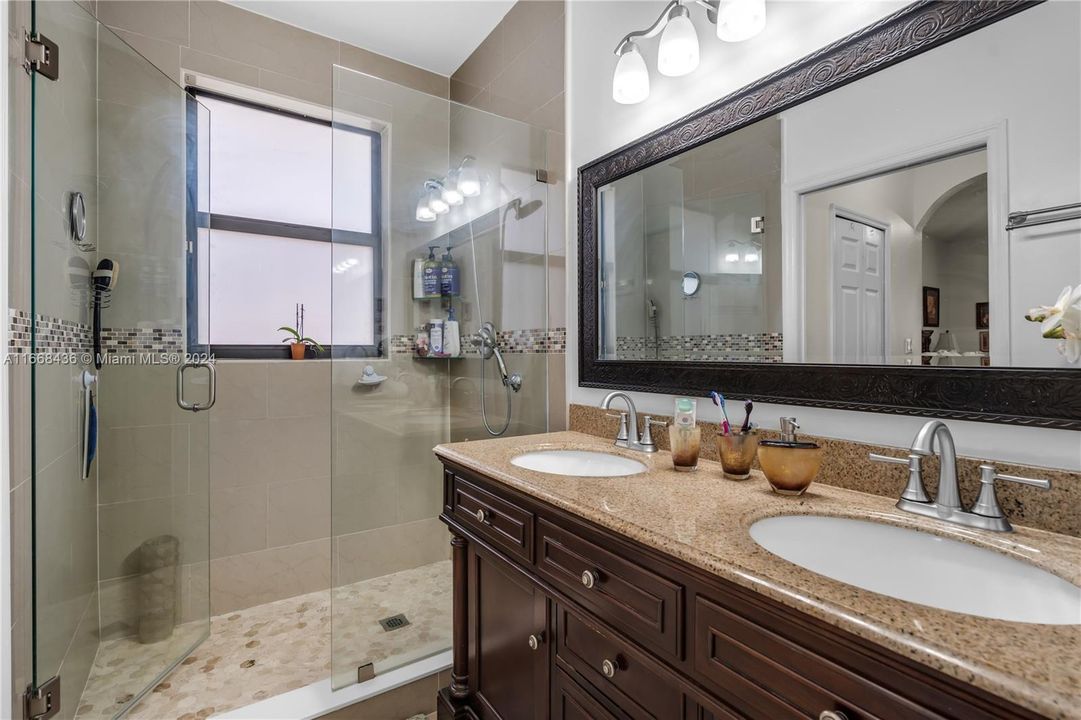 window in bathroom, double sinks