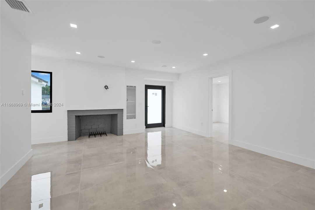 Living room and fireplace