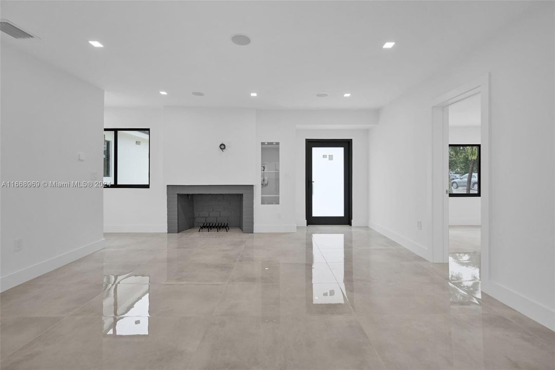 Living room and fireplace