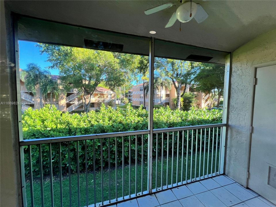 Balcony has a storage closet