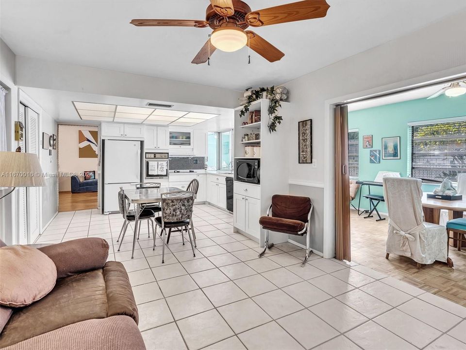 View from family room into kitchen