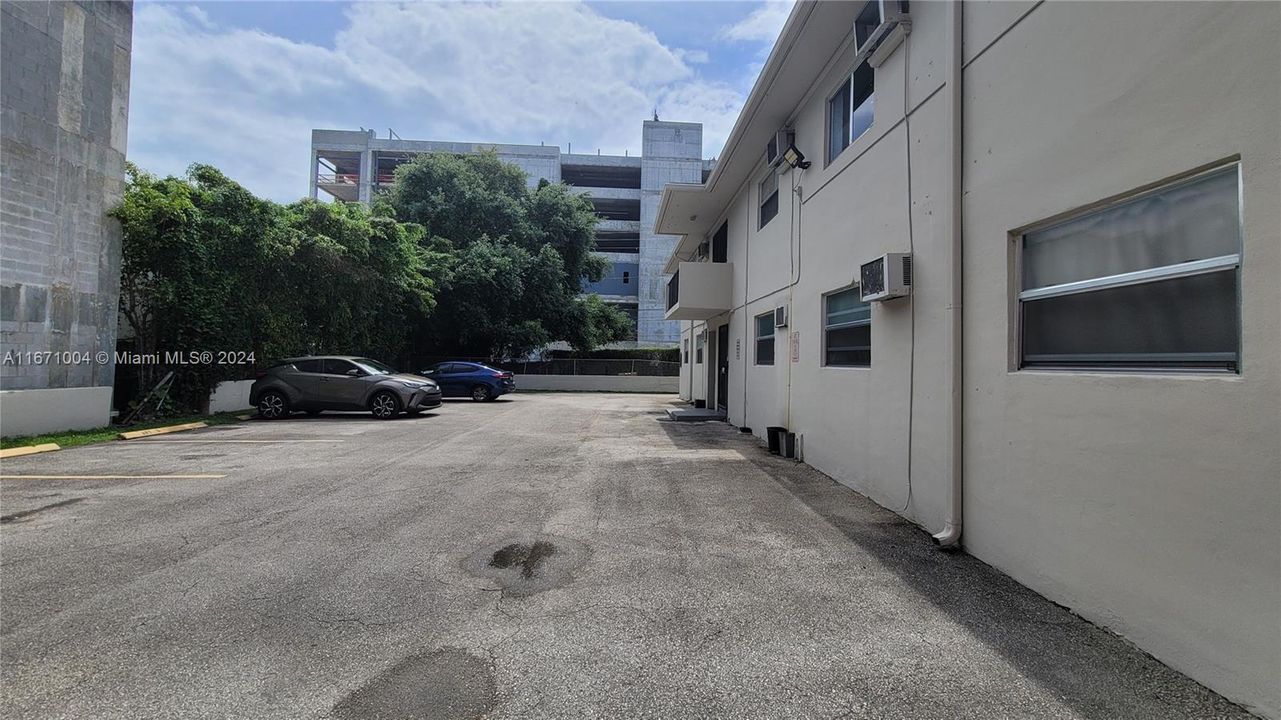 Resident-only parking behind building