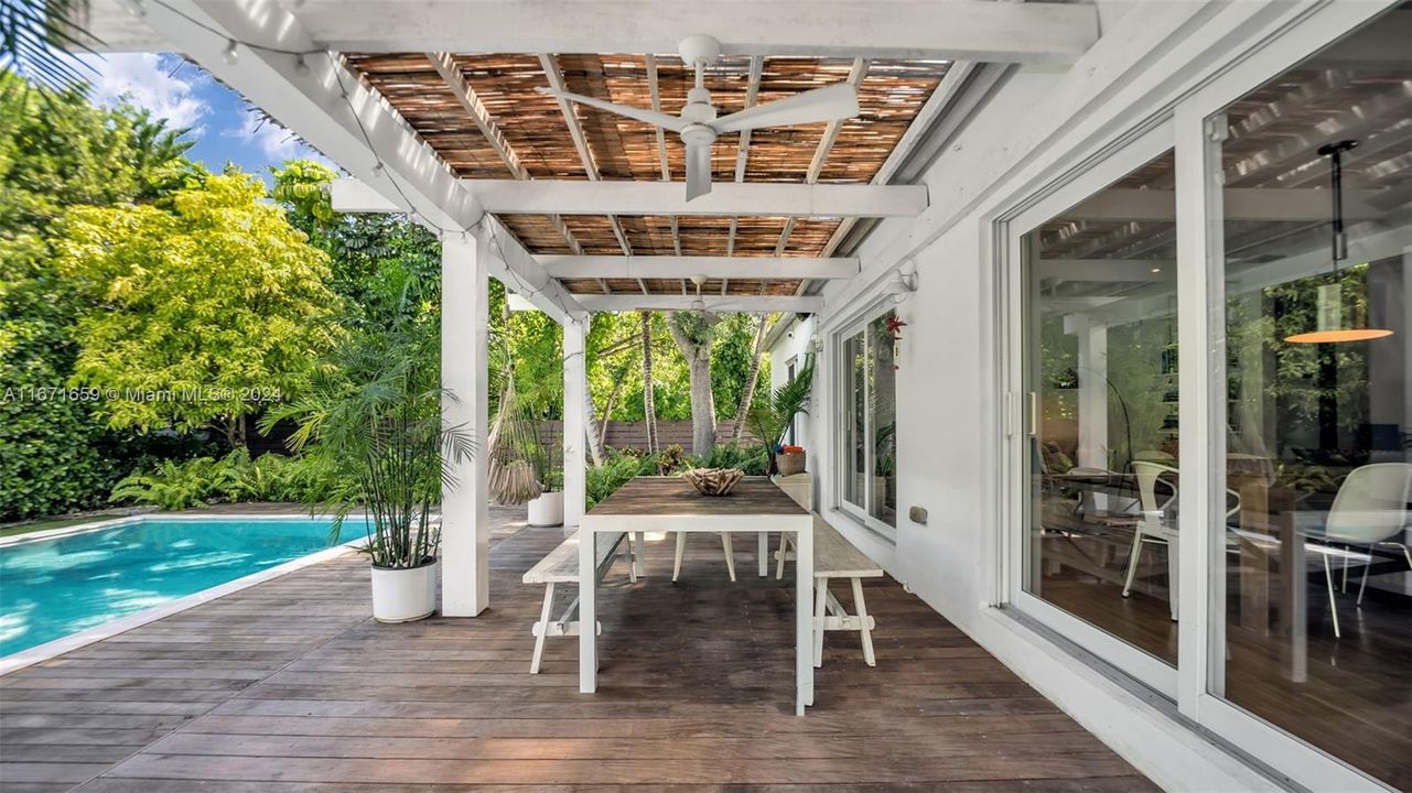 Covered portion of deck offers shade from the sun along with cooling from the fans & mother nature