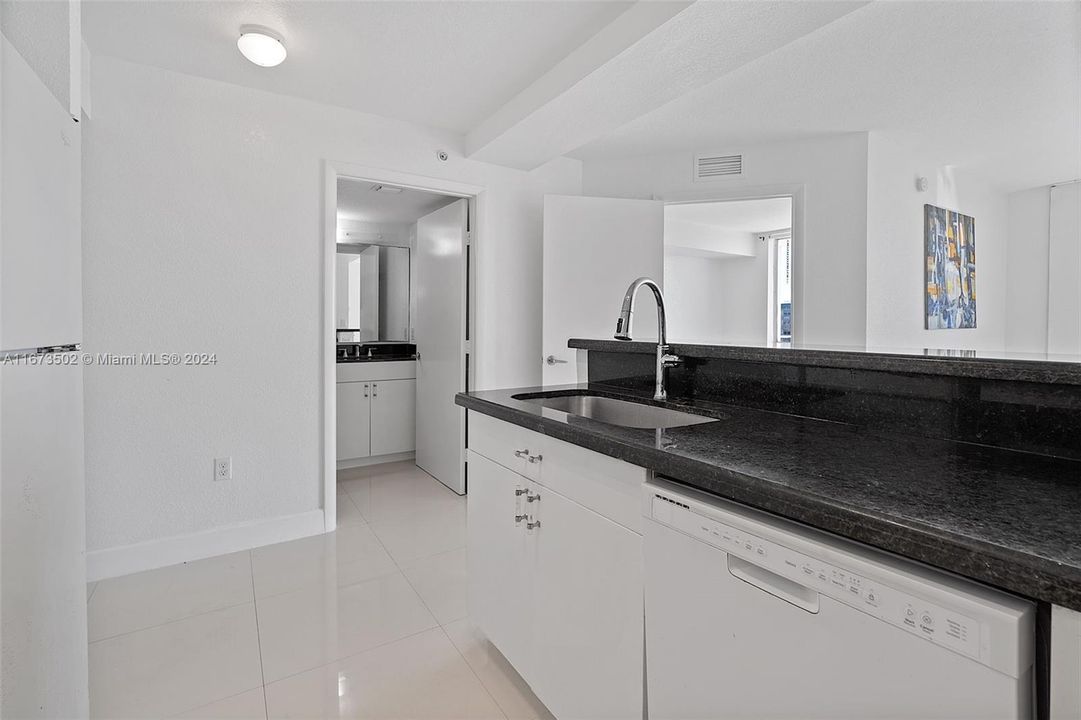 View of kitchen w oversize stainless steel sink.