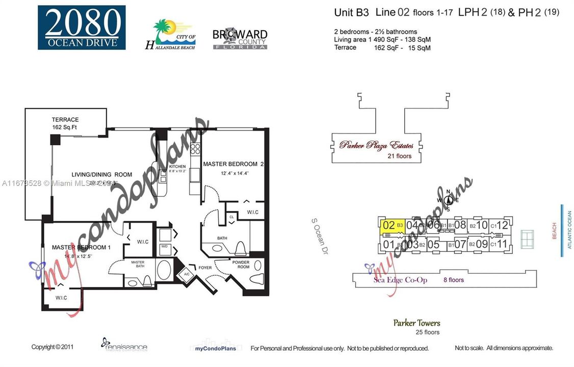 Floor Plan for 02 Line with sq ft of 1450 LA plus 162 Terrace