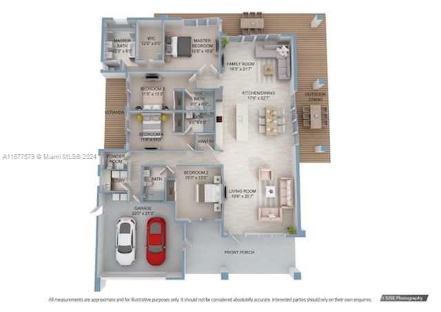 This captivating 3D floor plan offers a sneak peek into your future oasis, showcasing an outdoor kitchen nestled under a covered terrace that seamlessly connects to the outdoor entretaining space. While the rendering provides a glimpse of the layout, it does not yet include the outdoor grill, the 252-square-foot wood deck, or the inviting pool.