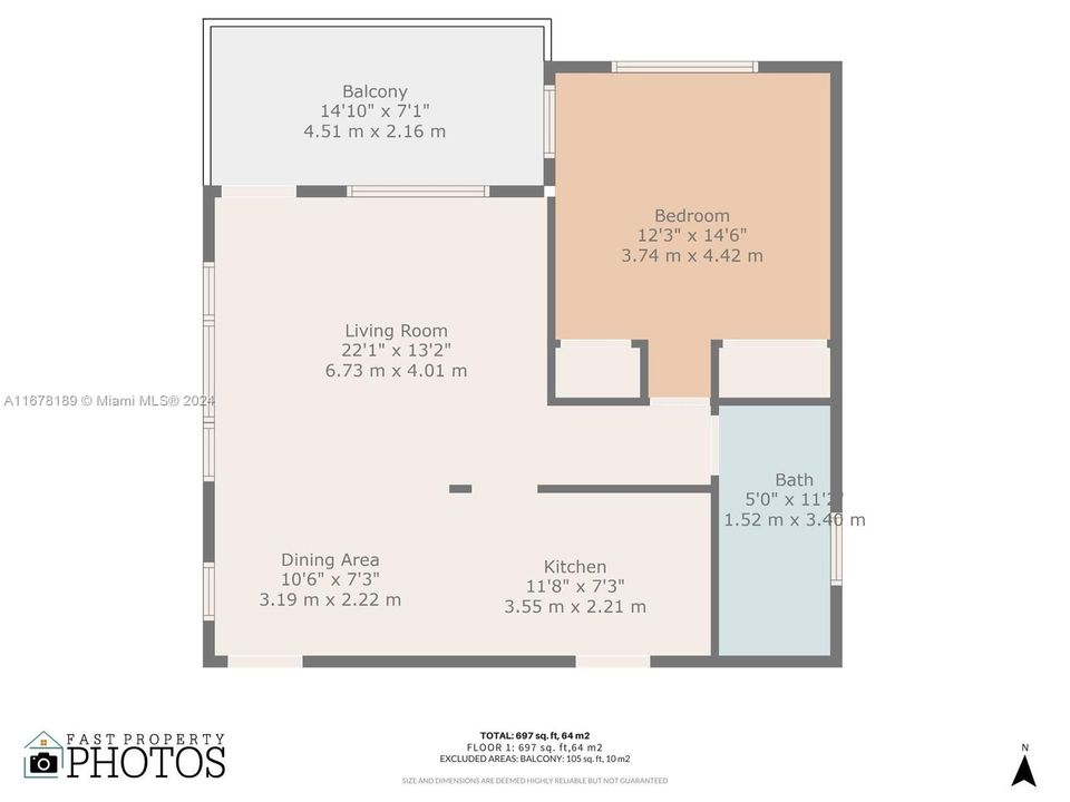 For Sale: $450,000 (1 beds, 1 baths, 697 Square Feet)