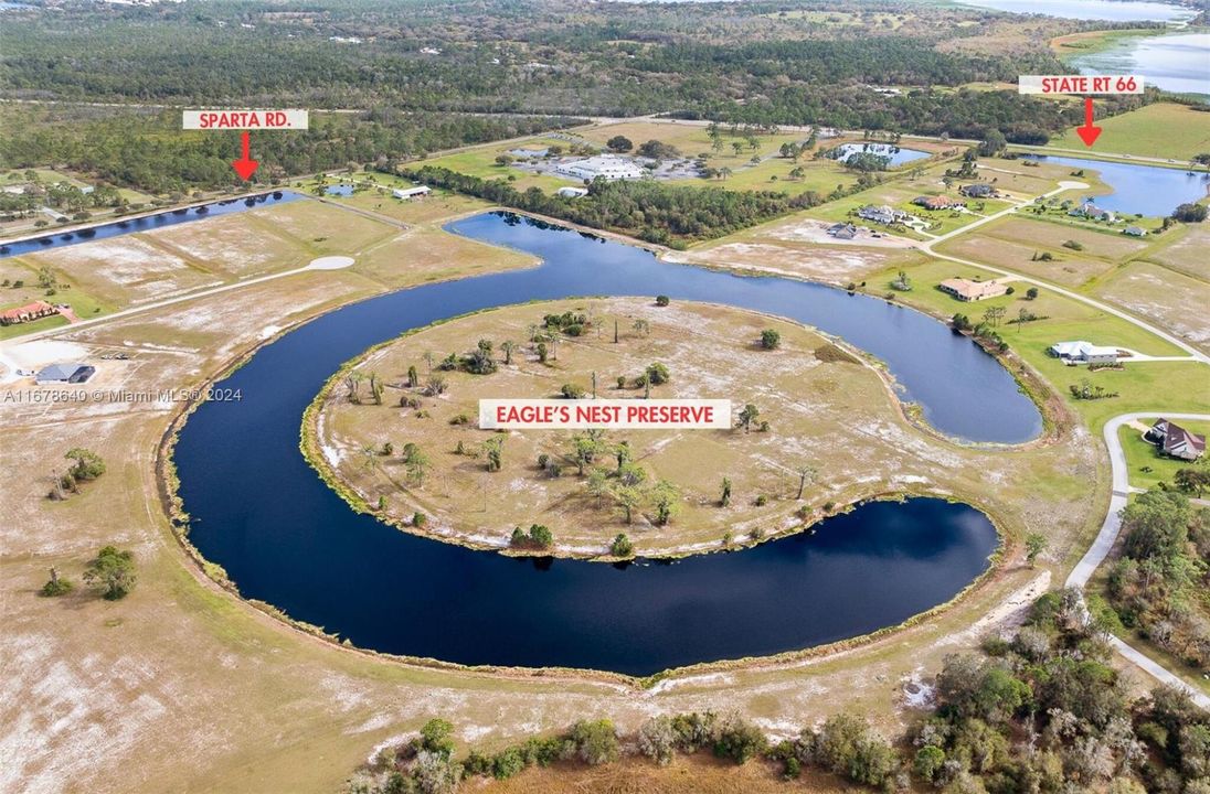 Aerial view within Highland Lakes Reserve community.