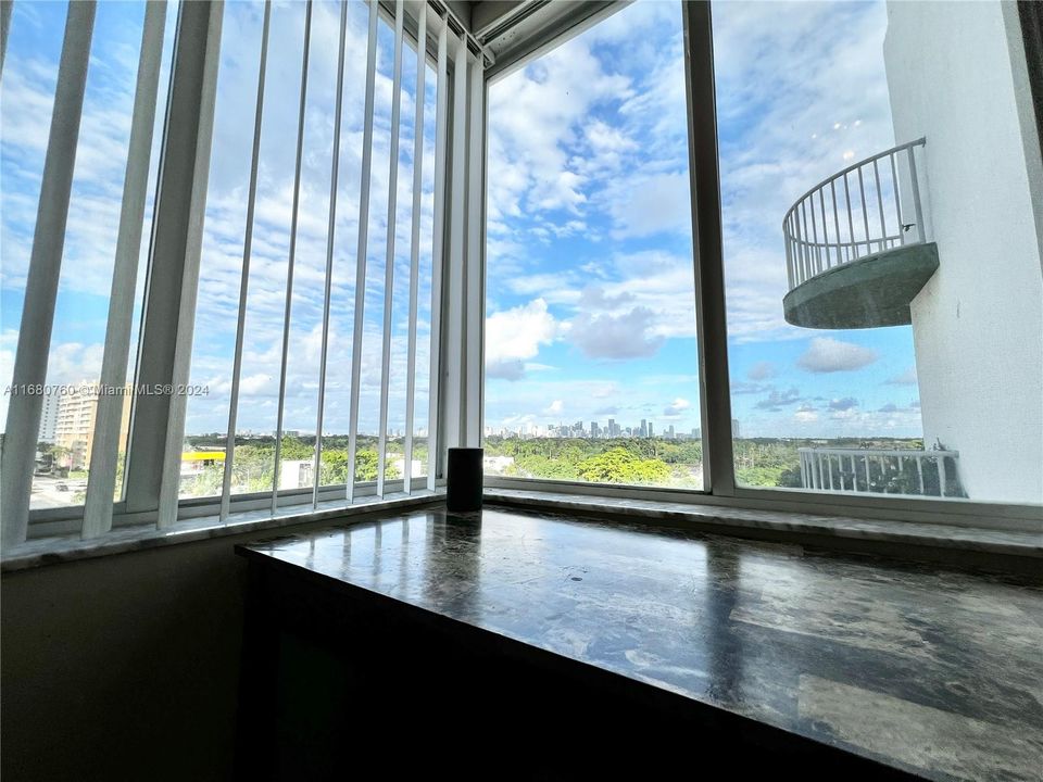 View out kitchen window, eat in kitchen space