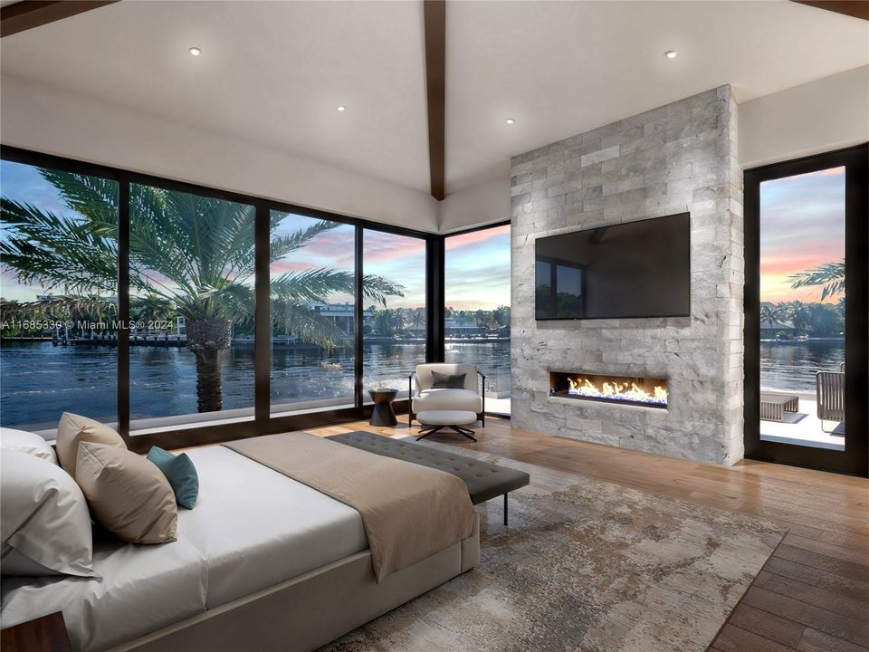 Lavish main bedroom suite on the second floor with panoramic water views and premium finishe