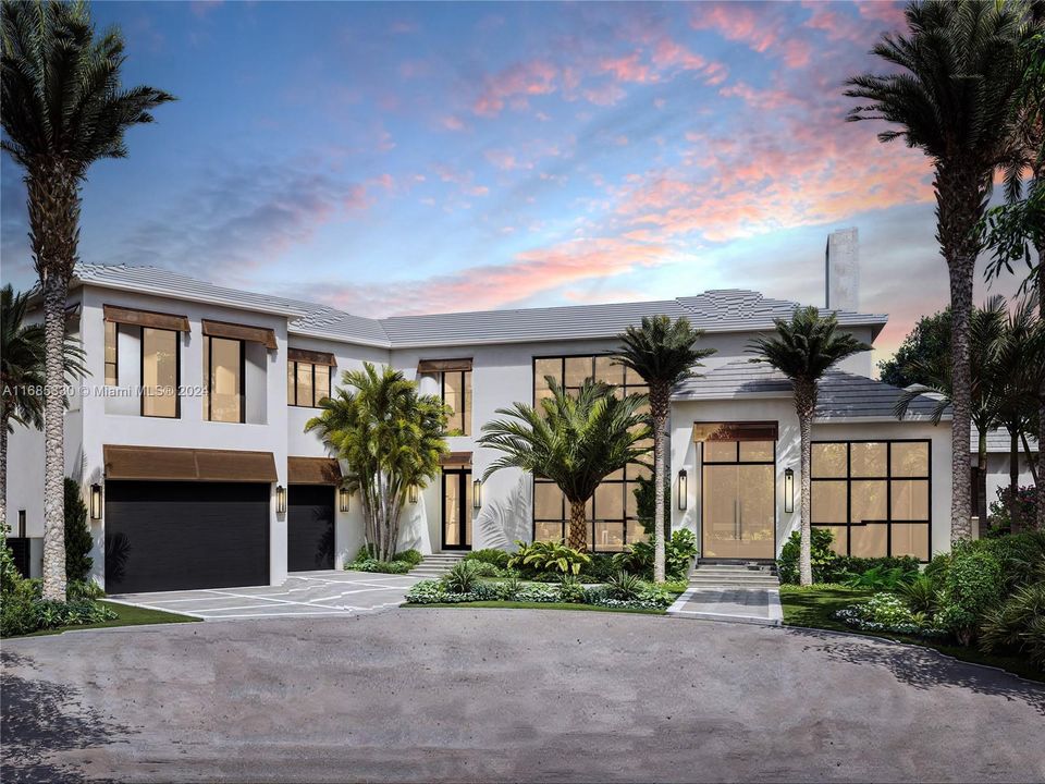 Grand entrance from the southwest view, showcasing the estate's impressive architectural appeal