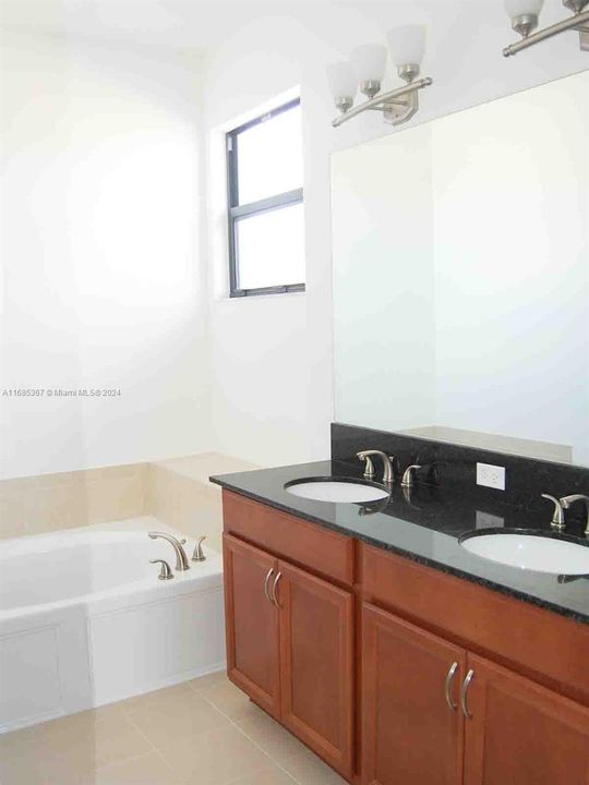 Master bathroom, dual sink and tub.