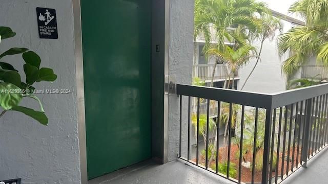 Elevator  on open garden apartment building.