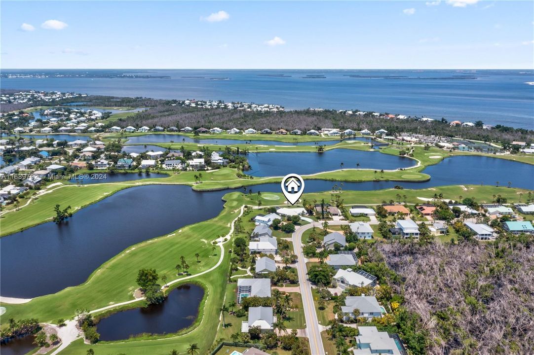 Aerial view with a water view