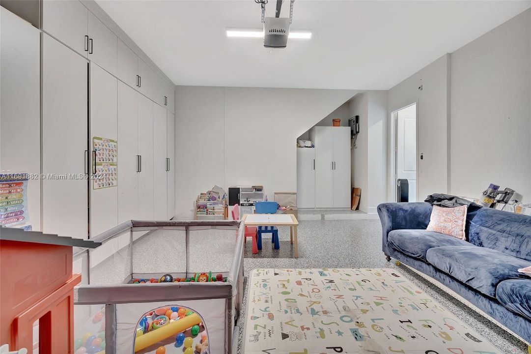 Garage upgraded with custom storage cabinetry