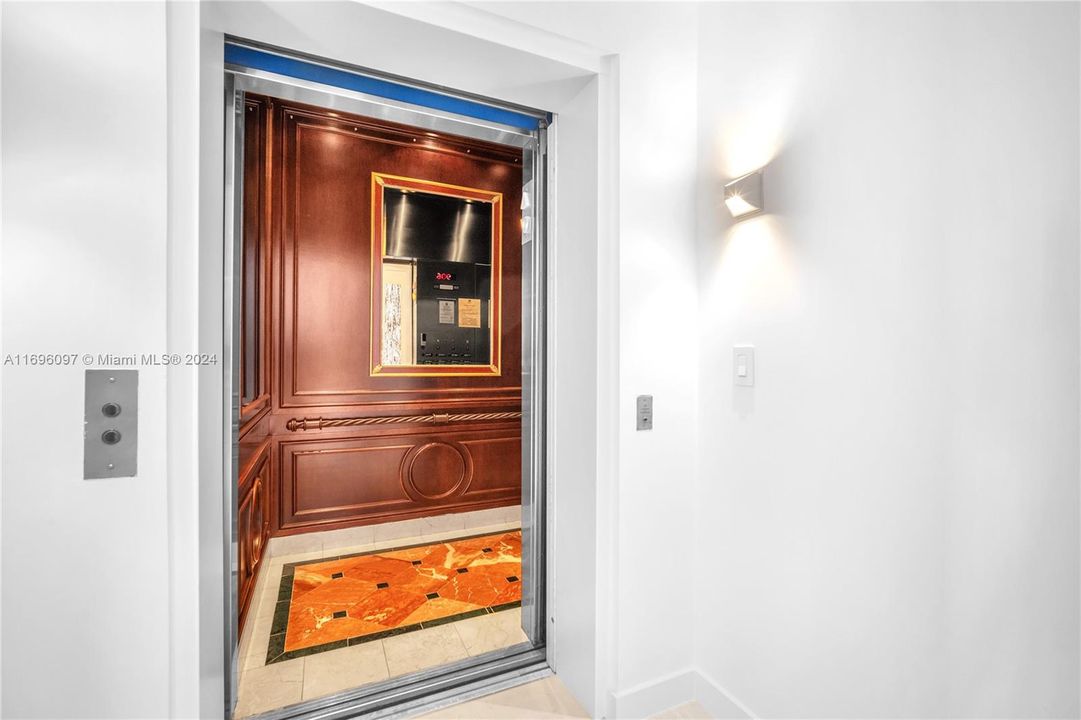 Elevator opens directly to the foyer, with doors providing access to the unit, ensuring privacy before entering