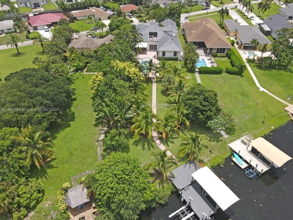 Aerial View of paver path to private boat dock