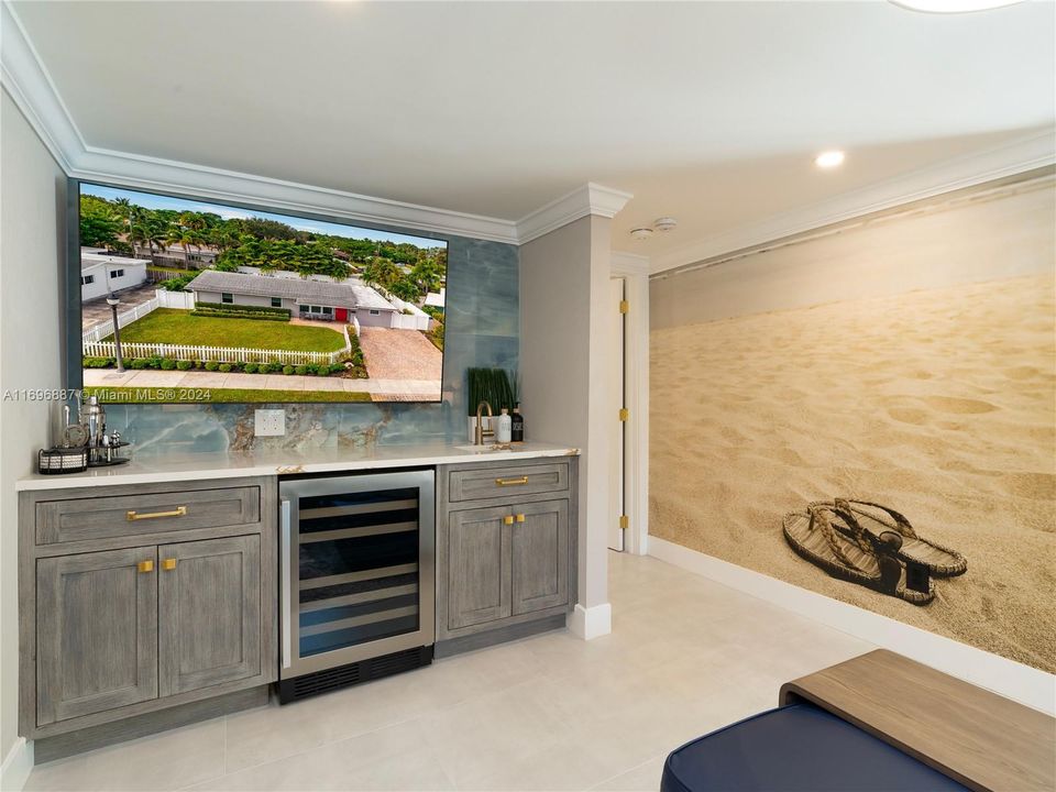 Wet bar with wine refrigerator