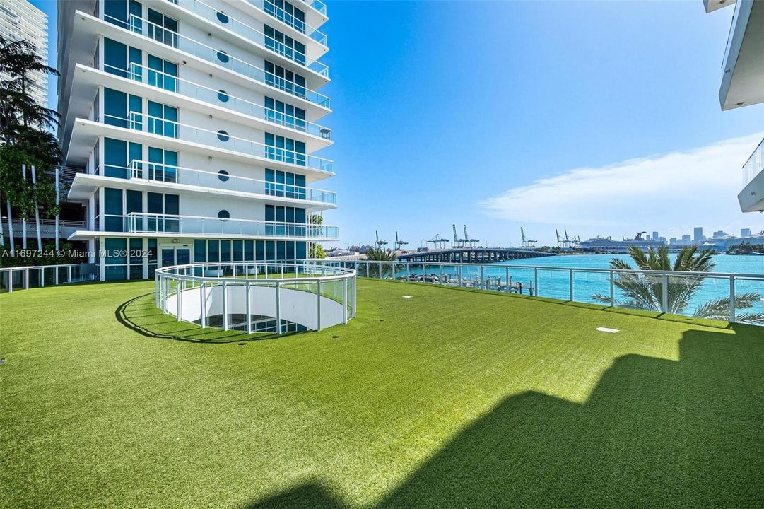 sky bridge leads to the pool