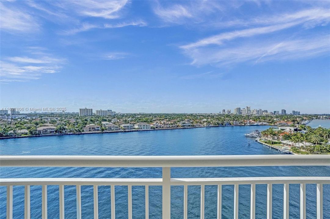 On the balcony facing west