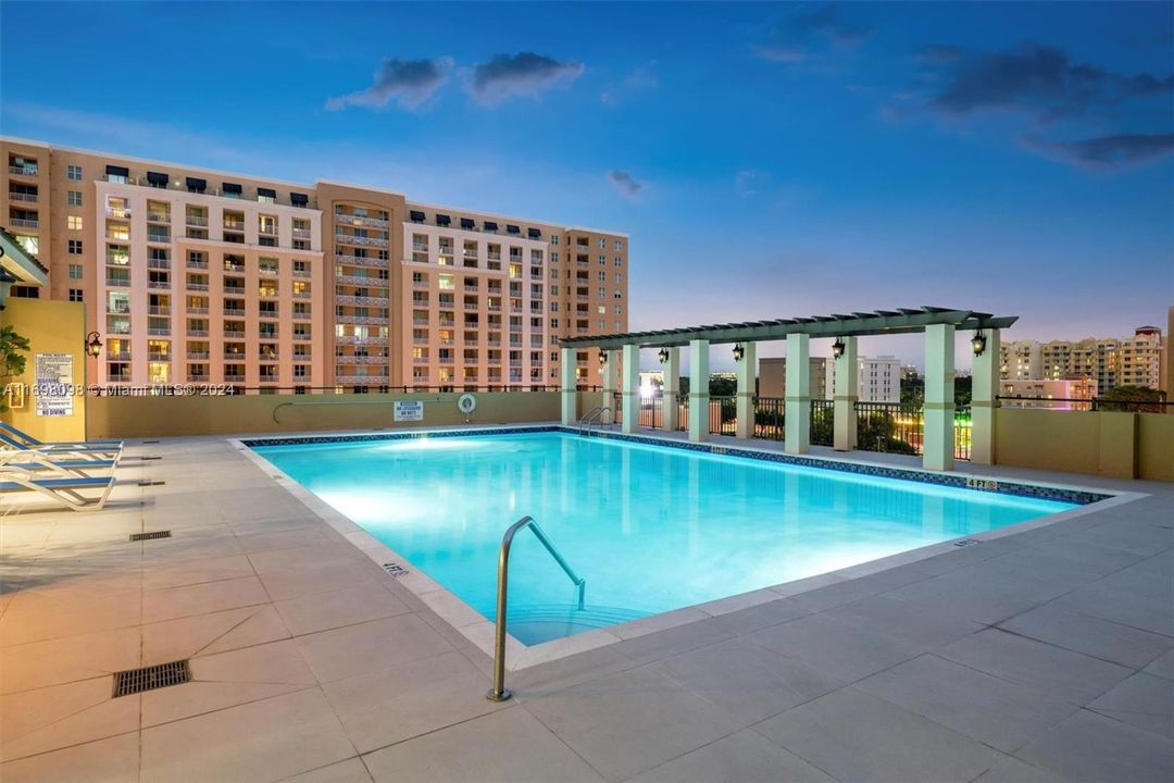 Pool area at night