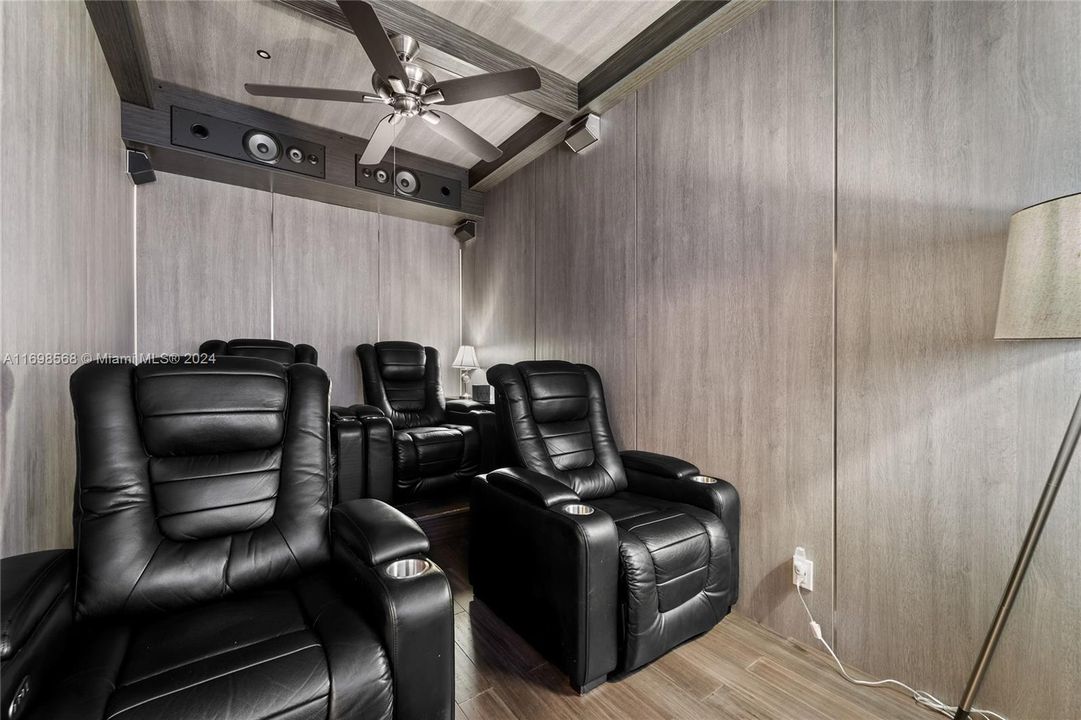 Media room with theatre style seating