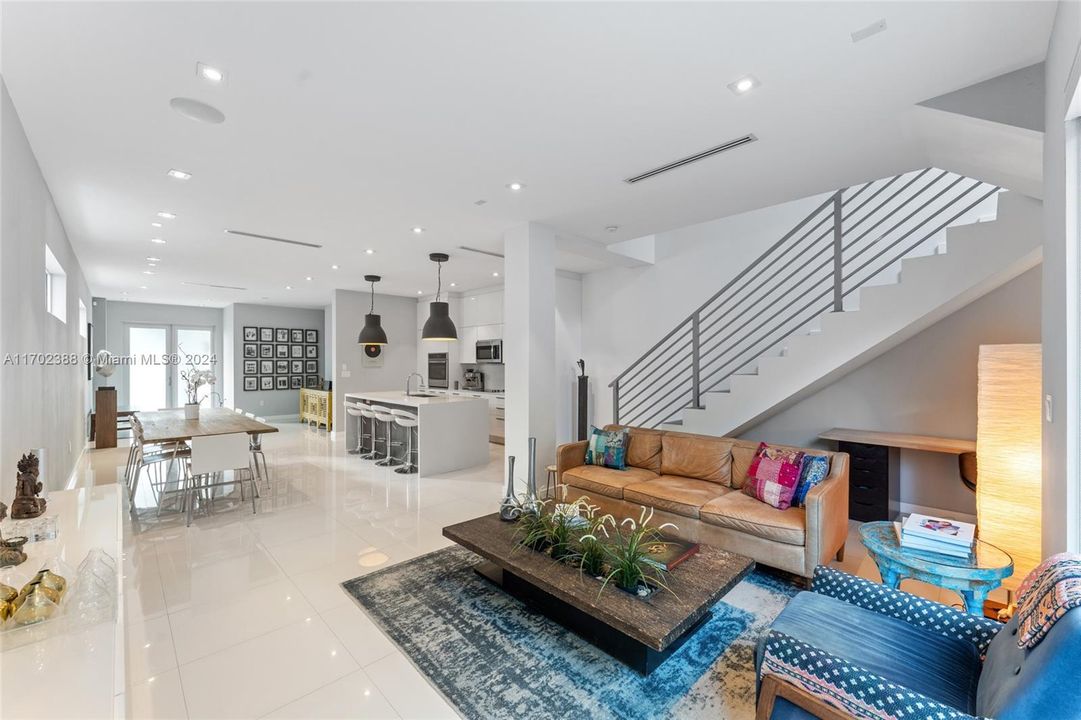 Living room with pool view