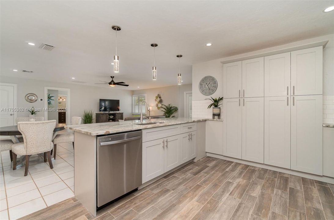 pendant lights and pantry cabinets