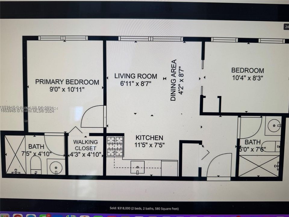 Activo con contrato: $327,000 (2 camas, 2 baños, 580 Pies cuadrados)