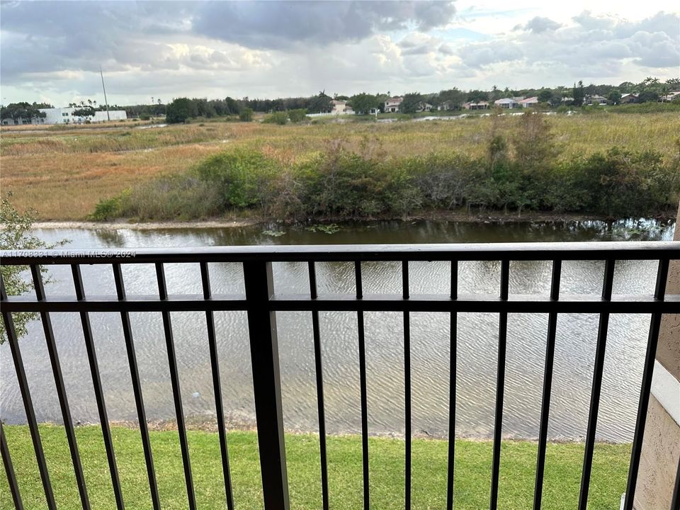 Balcony with water view.