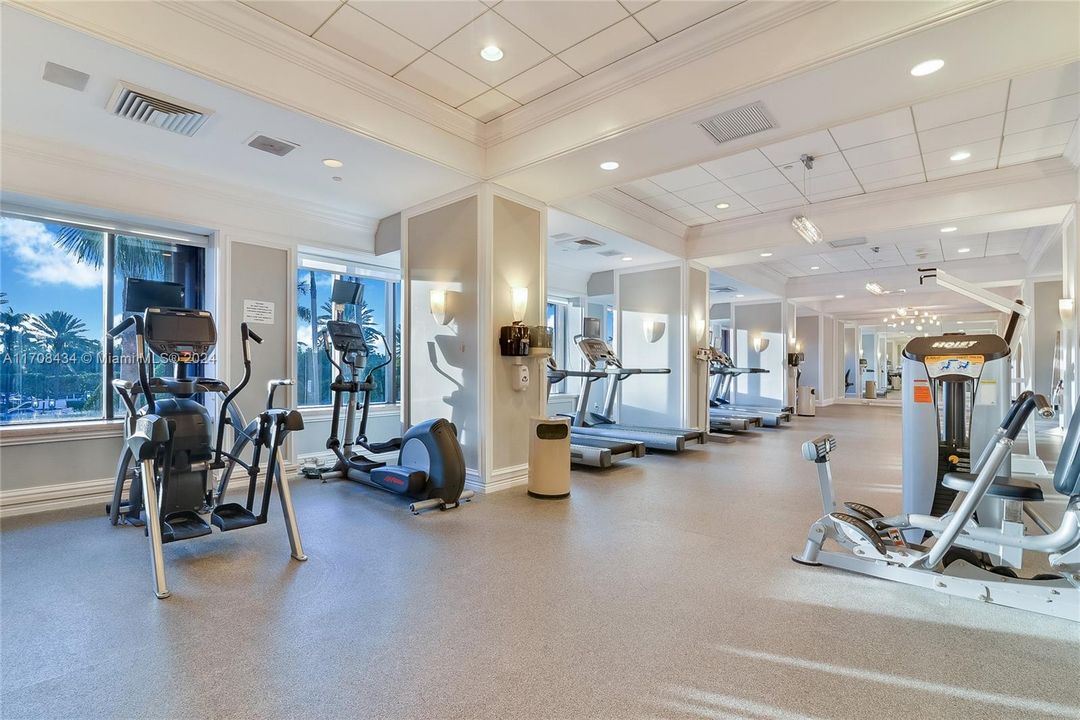 Large gym located on the third floor looking the Bal Harbour shops.