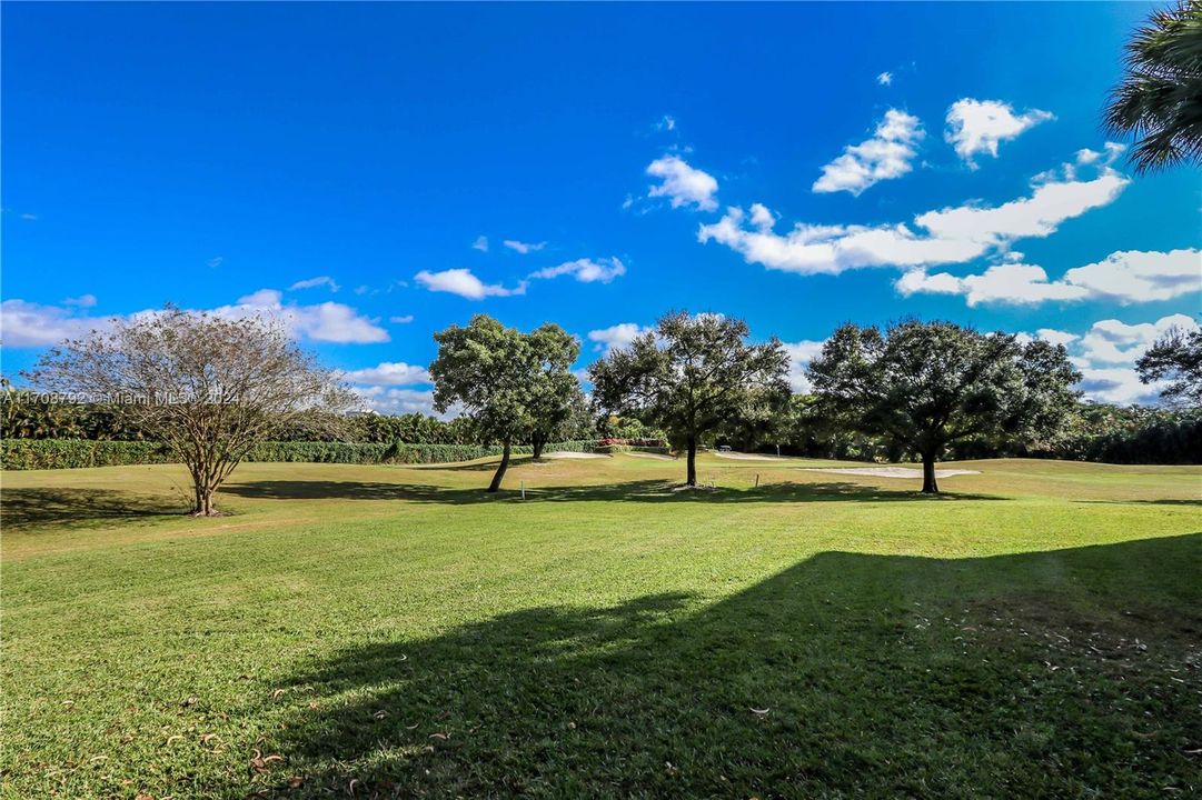 View of golf course from living room