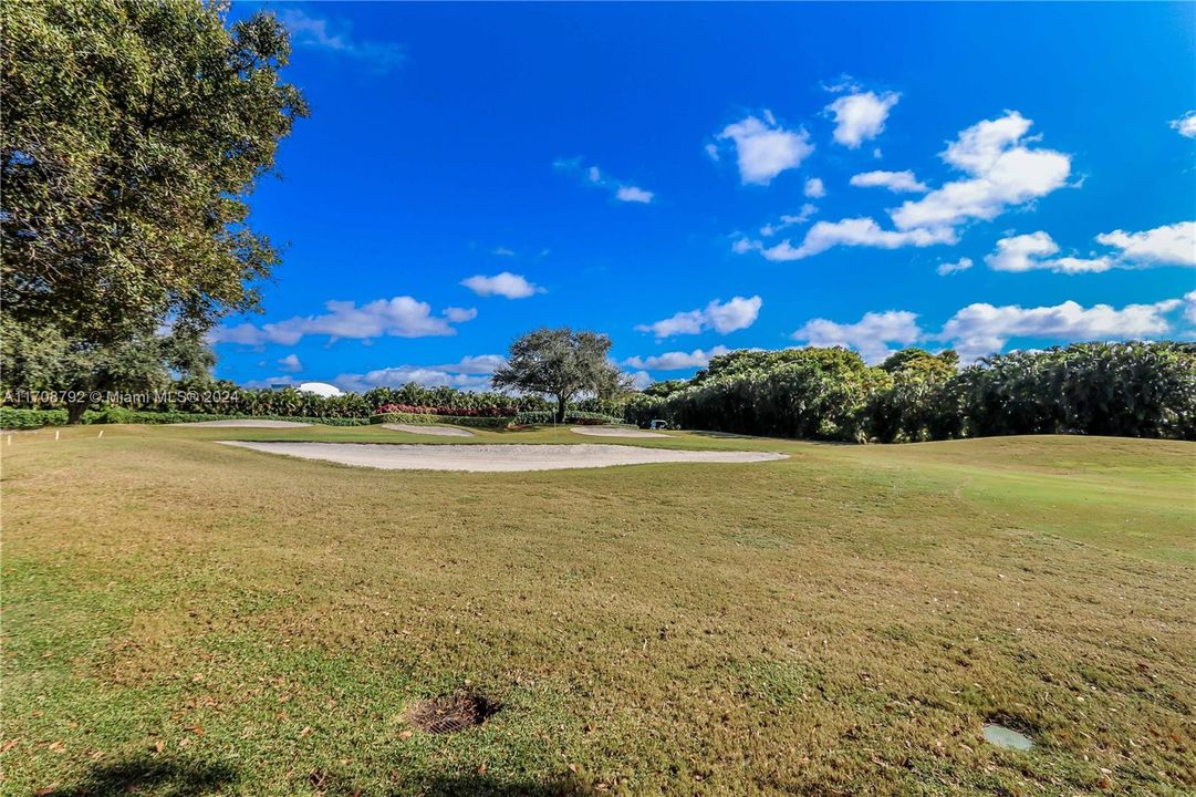 View of golf course from living room