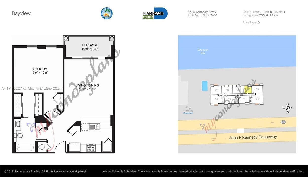 В аренду: $2,300 (1 спален, 1 ванн, 755 Квадратных фут)