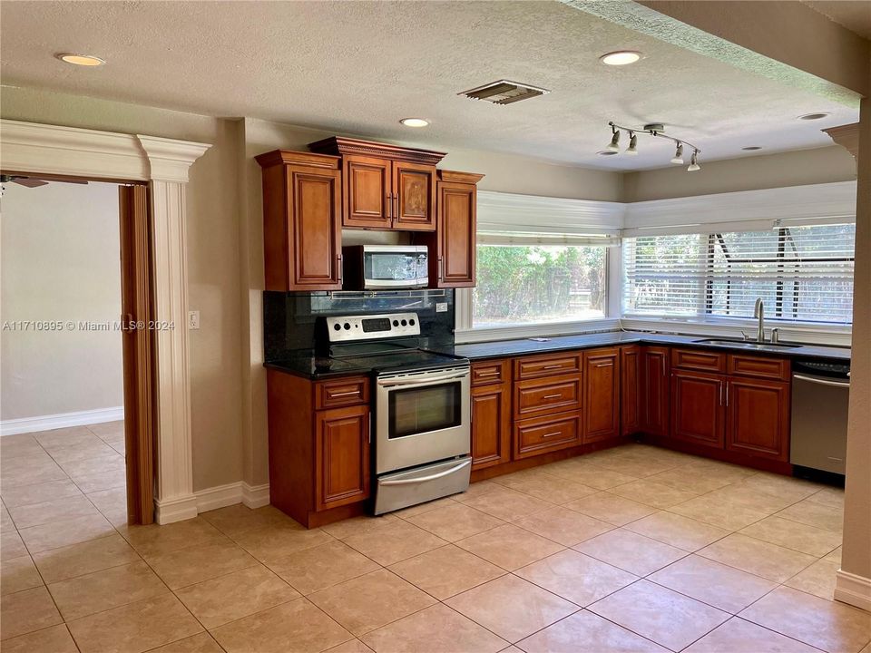 LARGE KITCHEN OVER LOOKING BACK YARD