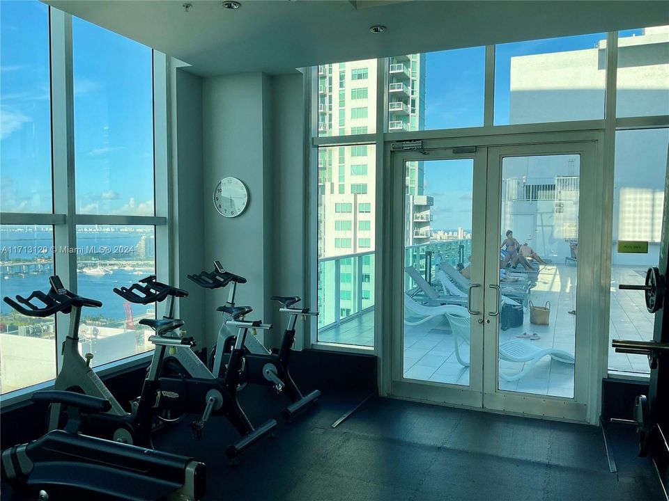 Gym is adjacent to rooftop pool