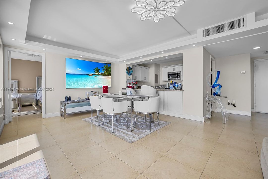 A spacious dining area compliments the open concept kitchen