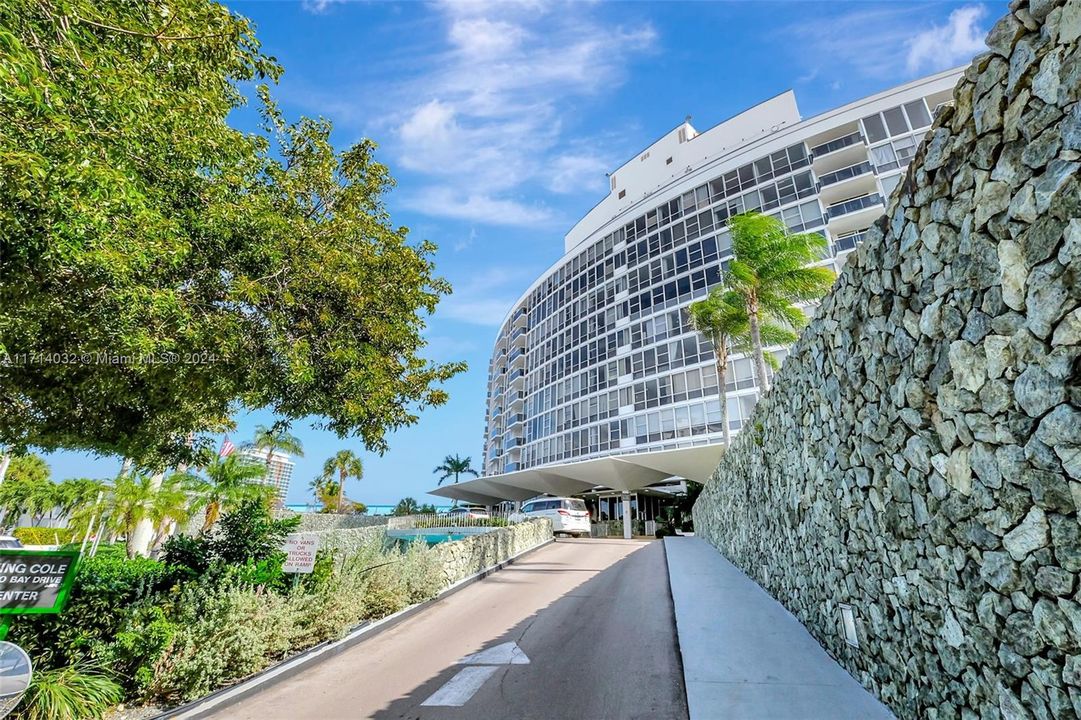 Iconic MiMo construction as seen from Front Elevation on  street side valet ramp.