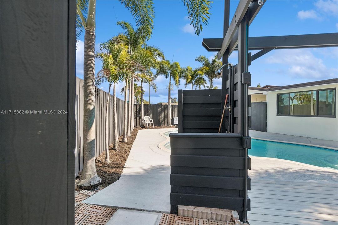 Outdoor shower for easy cleanups.