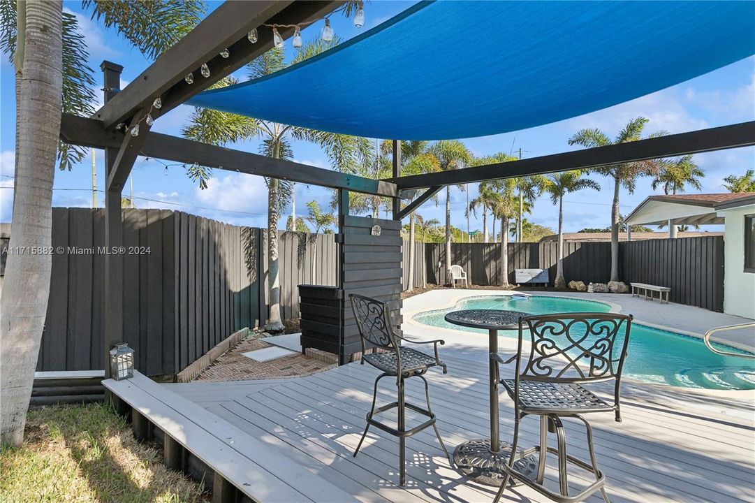 New deck with composite boards and outdoor shower