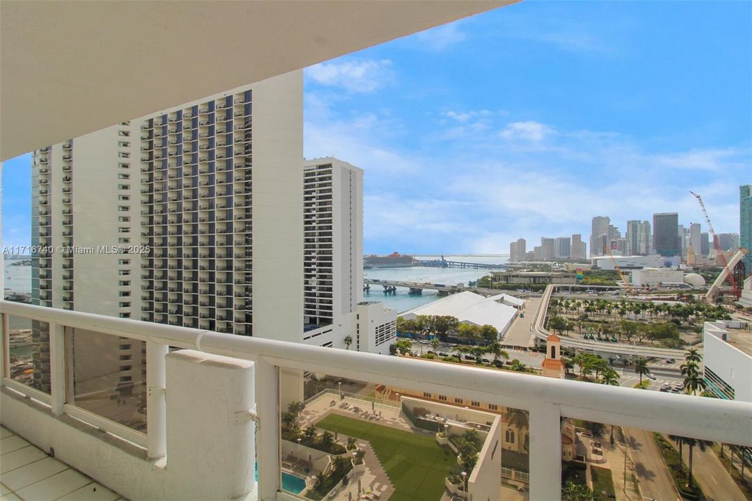 Water views from inside the apartment living area.