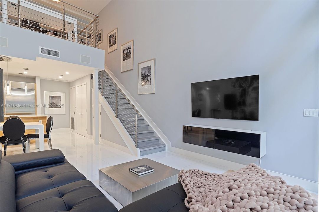 Storage space built under the staircase with light