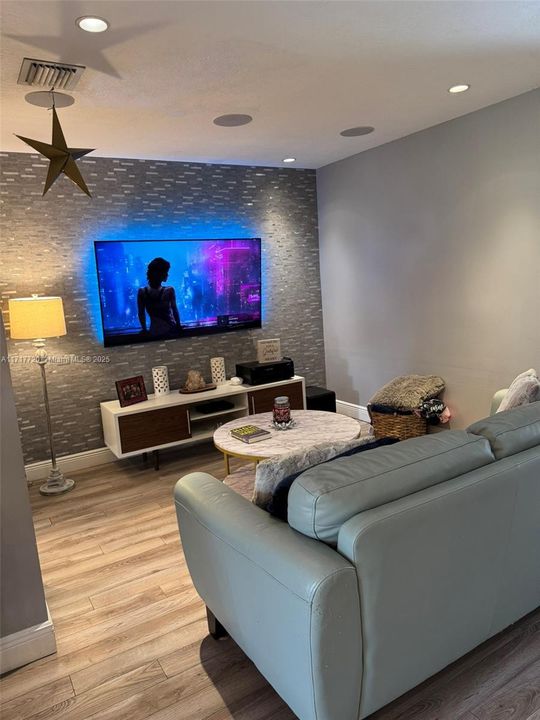 Living room with a featured wall