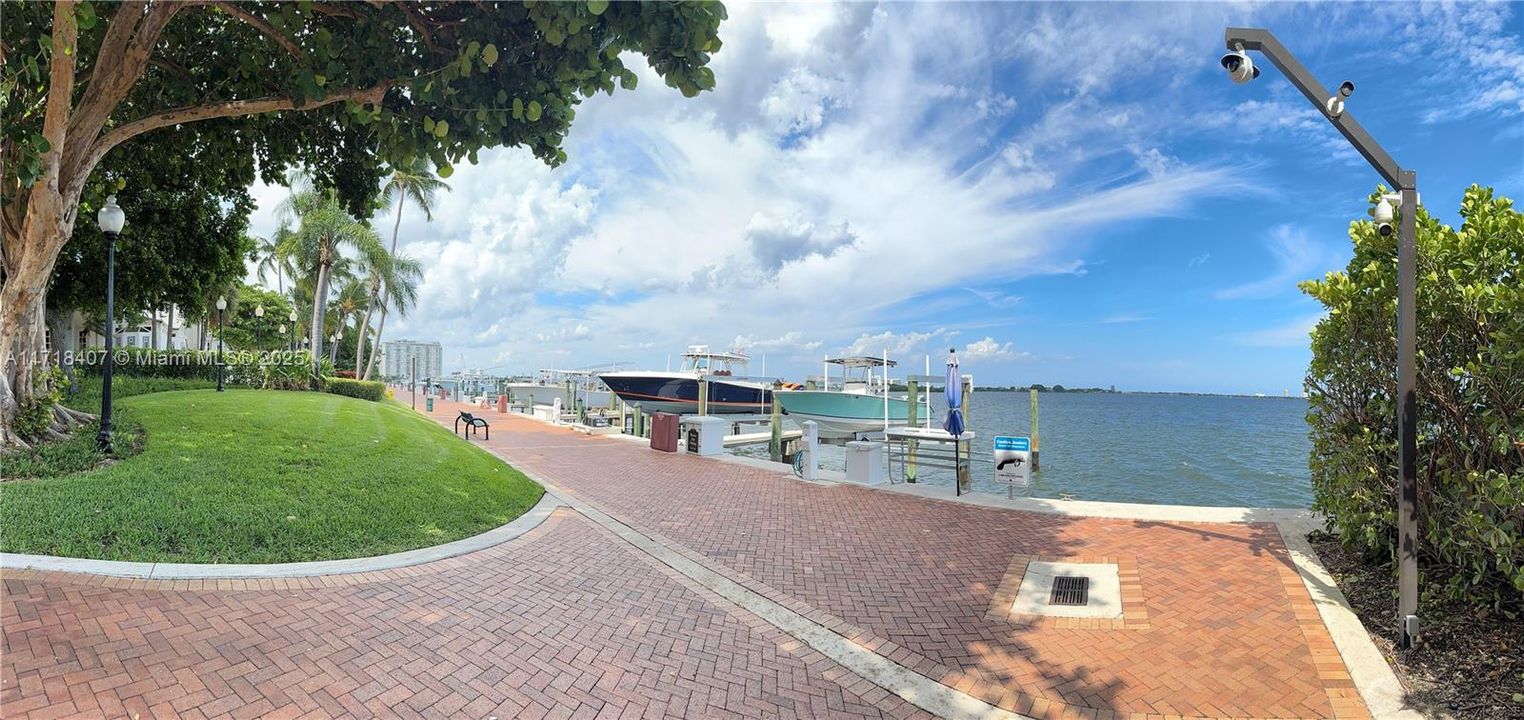 Common area with walking paths and dock