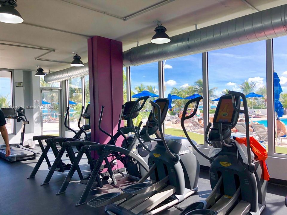 Gym with Pool and ocean views with new equipment.